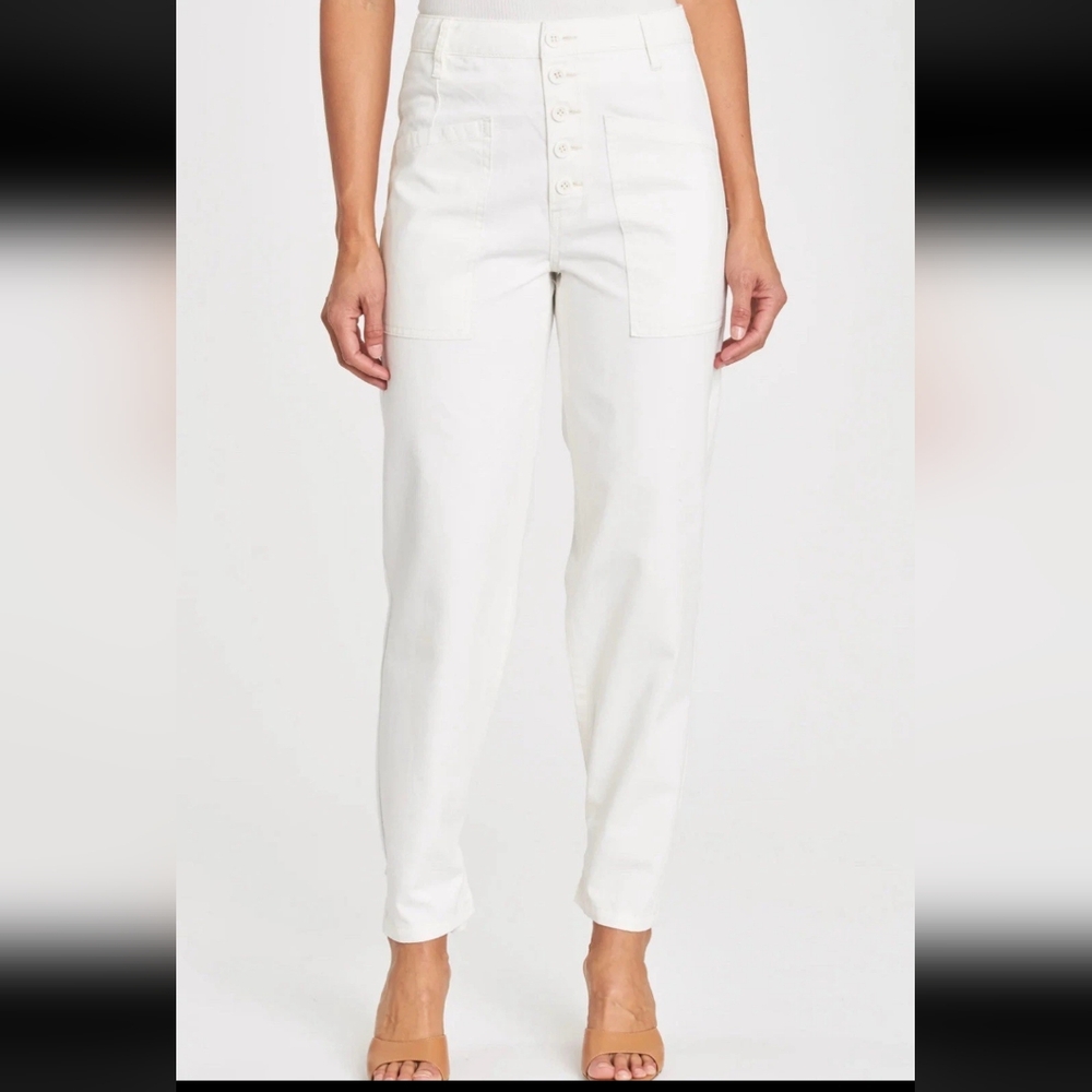 Pistola Tammy Women’s Pants High Rise Trouser  Size 32 Button Ivory Cropped